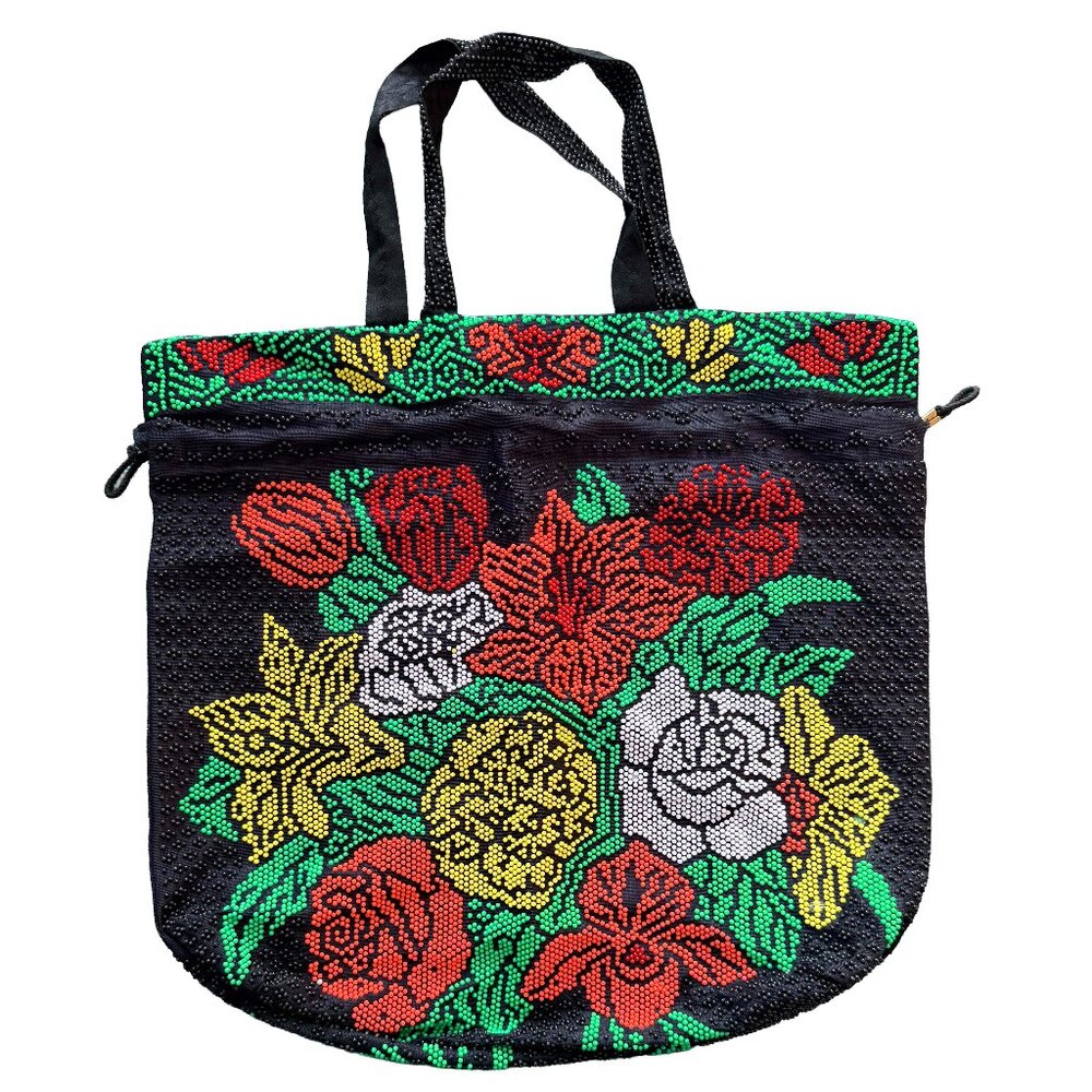 Vintage Hong Kong Candy Beaded Floral Tote Bag 80s 90s Y2K Festival Bag